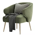 Light Beige Fabric Single Sofa With Curved Armrests Metal Legs Gray Pillow And Brown Blanket