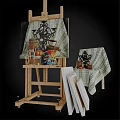 Artistic Black Iron Wall Decor with Easel Paintbrushes Palette and Canvas