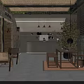 Chinese Style Hotel Lobby With Arched Doorway Stone Walls Green Plants Steps Sofa And Chandelier