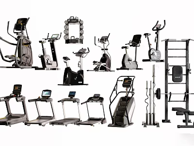 Essential Sports Equipment Collection Including Treadmills Exercise Bikes Rowing Machines Weight Racks And Stair Climbers 3d model