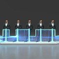 Modern Reception Desk Design With Illuminated Blue Light Strips And Professional Staff