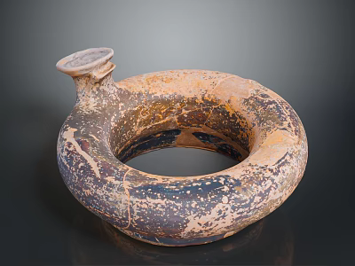 Ancient Carved Sculpture Ring Shaped Artifact With Weathered Surface And Small Lid 3d model