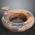 Ancient Carved Sculpture Ring Shaped Artifact With Weathered Surface And Small Lid
