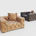 Tan and Gray Tufted Single Sofa with Plush Decorative Pillows in Modern Design 3d model