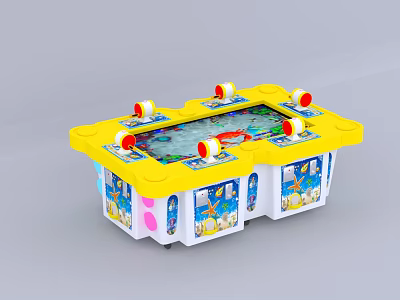 Yellow Tabletop Entertainment Appliance For Multiplayer Gaming With Control Knobs And Screen 3d model