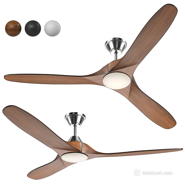 Ceiling Air Conditioner Fan With Wooden Blades Silver Motor Built-in Light Brown Black White Options 3d model 