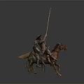 Armored Medieval Man On Horseback With Spear In Dynamic Action Pose