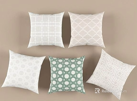 Decorative Throw Pillows with Assorted Geometric Patterns Green and Neutral Tones 3d model