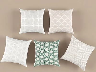 Decorative Throw Pillows with Assorted Geometric Patterns Green and Neutral Tones 3d model