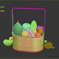 Fresh Fruits in Orange Woven Basket with Pears Apples Oranges Lemon Slices and Dragon Fruit