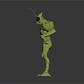 Green Alien Game Movie Character With Antennae Large Red Eyes And Textured Body
