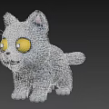Cute Gray Cartoon Kitten With Big Yellow Eyes Surprised Expression On Black Background