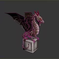 Winged Dragon Game Movie Character With Red Horns Red Eyes Brown Scales On White Cube