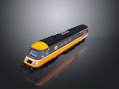 Yellow And Black Modern Train Locomotive With Streamlined Design Logo On Dark Reflective Background 3d model