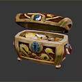 Decorative Open Treasure Chest With Coins And Dragon Patterns For Home