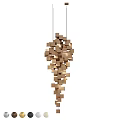 Modern Spiral Pendant Light Composed of Brown Wooden Blocks with Unique Design