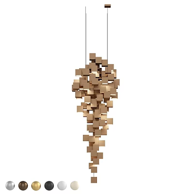 Modern Spiral Pendant Light Composed of Brown Wooden Blocks with Unique Design 3d model