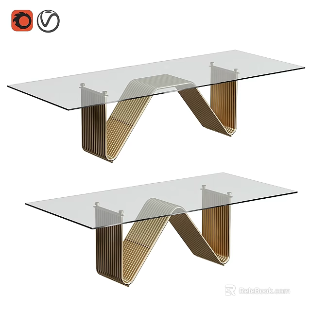 Modern Functional Table With Glass Top And Gold Metal Geometric Legs Design 3d model 