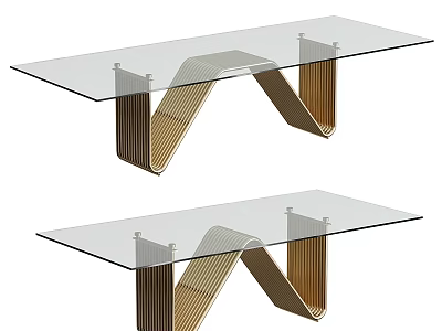Modern Functional Table With Glass Top And Gold Metal Geometric Legs Design 3d model