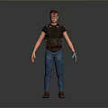 3D Rendered Character Model With Red Hair Black T Shirt Blue Jeans And Brown Shoes