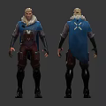 Fantasy Character Design Featuring Blonde Hair Blue Cape And Armor Front Back View