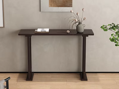 Entryway Hallway Interior With Dark Wooden Console Table Books Vase Dried Flowers And Green Plant 3d model