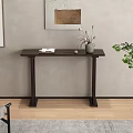 Entryway Hallway Interior With Dark Wooden Console Table Books Vase Dried Flowers And Green Plant