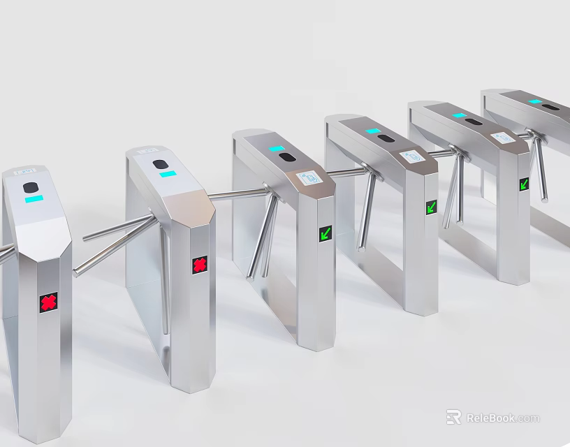 Modern Public Facility Stainless Steel Turnstiles With Security Access Control Design 3d model 