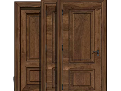 Classic Wooden Hinged Doors With Carved Panels And Walnut Wood Finish 3d model