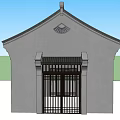 Traditional Chinese Entrance Gate With Ornate Roof Carved Beams And Double Doorways