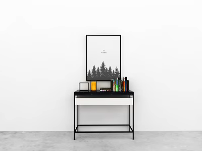 Sleek Black White Entryway Console Table With Metal Frame And Decorative Items 3d model