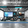 CFMOTO Exhibition Booth Showcasing Motorcycles ATVs With Large Screens And Modern Design