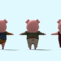 Cartoon pig T word line pig anime 3d model