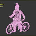 Man in Checkered Racing Suit Standing with Mountain Bicycle and Helmet