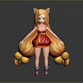 Game And Movie Character With Fox Ears Long Golden Hair And Red Dress
