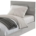 Modern Upholstered Single Bed With Gray And White Bedding Soft Blanket And Headboard