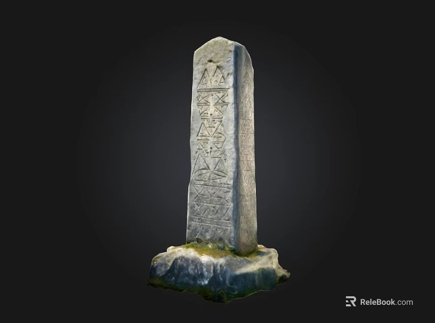 Ancient Stone Column With Detailed Carved Hieroglyphs And Stone Base 3d model 