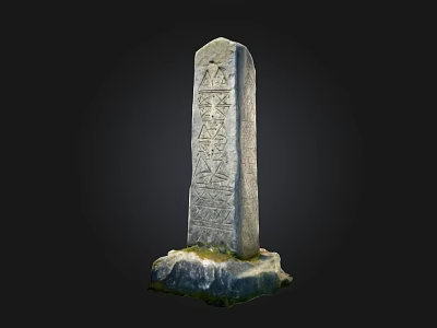 Ancient Stone Column With Detailed Carved Hieroglyphs And Stone Base 3d model