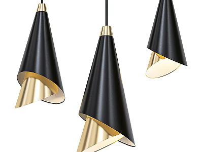 Modern Black And Gold Conical Pendant Lights Set Of Three With Stylish Metallic Design 3d model
