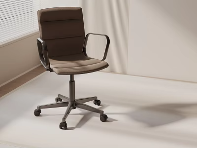 Brown Upholstered Office Chair with Armrests and Wheels in Modern Minimalist Interior 3d model