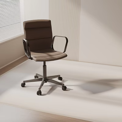 Brown Upholstered Office Chair with Armrests and Wheels in Modern Minimalist Interior 3d model