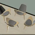 Modern Curved Back Leisure Chairs With Light Wooden Frame And Gray Cushioned Seats