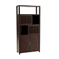Chinese Style Solid Wood Bookcase With Multiple Compartments Vertical Stripes And Cabinet Doors