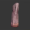 Pink Long Sleeved V Neck Dress With Striped Hem And Pleated Design