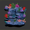 Multi layered Blue Coral Reef Structure With Colorful Corals And Green Seaweed
