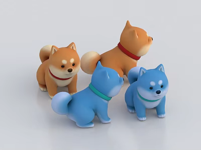 Cute Shiba Inu Dog Plush Dolls in Brown Blue with Red Green Collars for Kids 3d model Cute Shiba Inu Dog Plush Dolls in Brown Blue with Red Green Collars for Kids 3d model