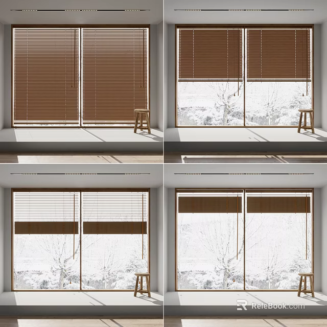 Brown Window Blinds For Sliding Windows In Bright Modern Room Interior 3d model