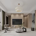 Elegant Modern Open Concept Living Dining Room With Sofa Chandelier Rug Piano And Artwork