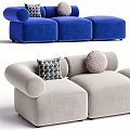 Modern Neutral Beige Three Seater Sofa With Round Armrests And Geometric Pillows 3d model