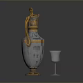 Golden And Red Vase Shaped Sculpture With Ornate Handle And Shiny Surface